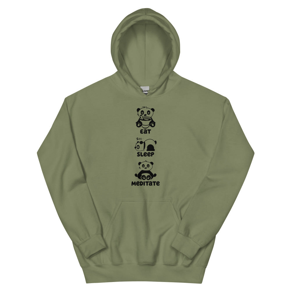 Eat Sleep Meditate Panda Hoodie - Military Green Color - https://ascensionemporium.net